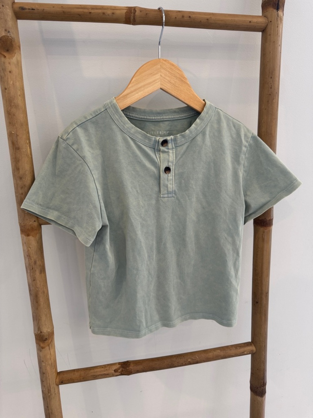 Little Bipsy Short-Sleeve Henley in Sage Green